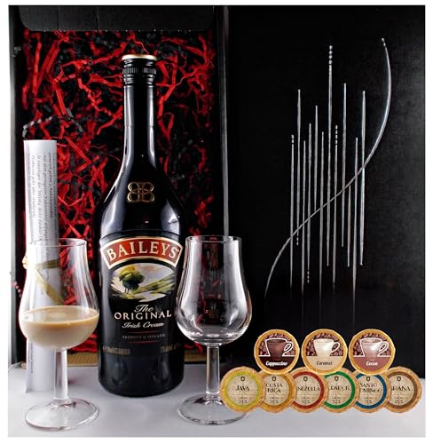 Geschenk Baileys Original Irish Cream Likör + 2 Likörgläser + 9 Edelschokoladen in 9 Sorten von H-BO