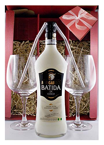 Geschenk Batida De Coco + 2 Cocktailgläser + 2 Glastrinkhalme (gebogen) von H-BO