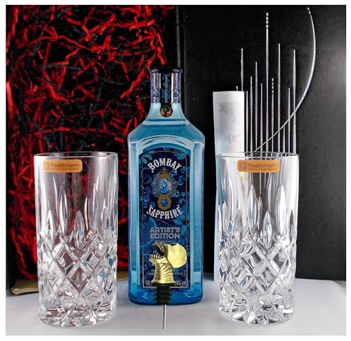 Geschenk Bombay Sapphire London Dry Gin + 2 Gläser + Ausgießer Schädel von H-BO