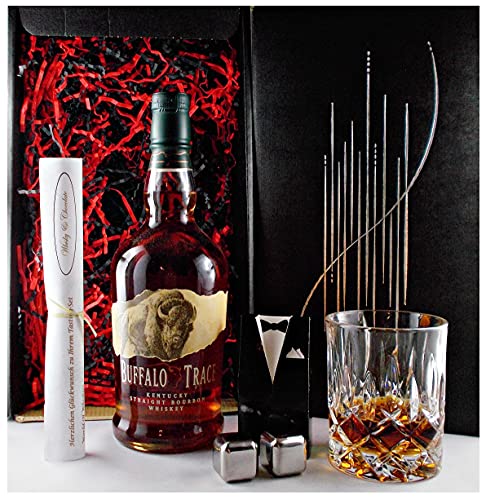 Geschenk Buffalo Trace Bourbon Whiskey + 2 Whisky Kühlsteine + Nachtmann Glas von H-BO
