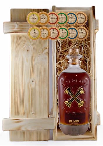 Geschenk Bumbu Original Barbados Rum + 12 Edelschokoladen in 6 Sorten in geflammter Holzkiste Geschenk Bumbu Original Barbados Rum + 12 Edelschokoladen in 6 Sorten in geflammter Holzkiste von H-BO