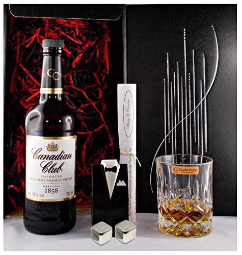 Geschenk Canadian Club Kanadischer Whisky + Whiskey Glas + 2 Edelstahl Kühlsteine Geschenk Canadian Club Kanadischer Whisky + Whiskey Glas + 2 Edelstahl Kühlsteine von H-BO