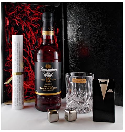 Geschenk Canadian Club Whisky 12 Jahre + Whisky Glas + 2 Whiskey Kühlsteine im Smoking von H-BO