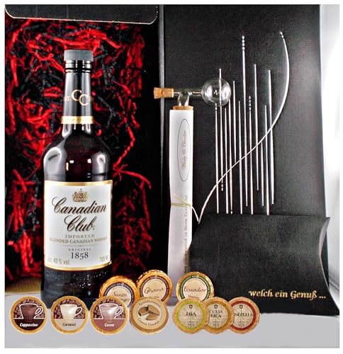 Geschenk Canadian Club kanadischer Whisky + Glaskugelportionierer + Edelschokolade + Fudge von H-BO