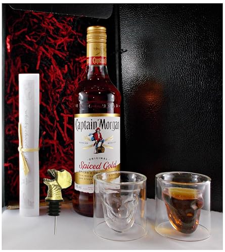 Geschenk Captain Morgan + 2 Totenkopf Gläser + Totenkopf Ausgießer von H-BO