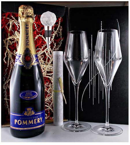 Geschenk Champagner Pommery Brut Royal + Flaschenverschluß + 2 Champagergläser Geschenk Champagner Pommery Brut Royal + Flaschenverschluß + 2 Champagergläser von H-BO