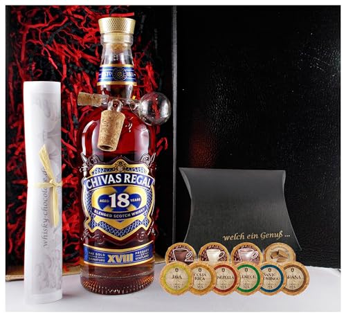 Geschenk Chivas Regal 18 Jahre scotch Whisky + Glaskugelportionierer + Edelschokoladen von H-BO