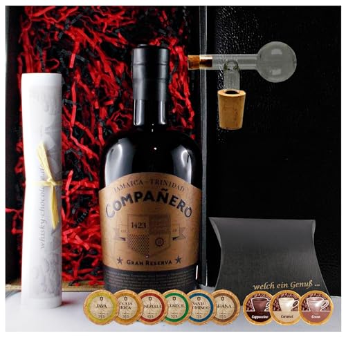 Geschenk Companero Gran Reserva Rum + 9 Edelschokoladen in 9 Sorten + 1 Glaskugelportionierer von H-BO