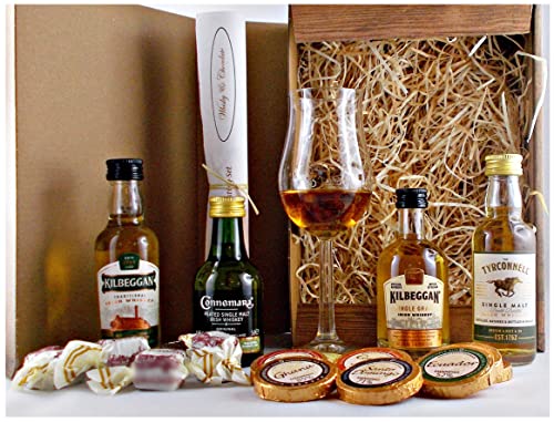 Geschenk Cooley 4 Irische Whiskey Miniaturen im Karton Holzoptik von H-BO
