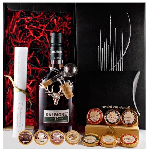 Geschenk Dalmore 15 Jahre Single Malt Whisky + Glaskugelportionierer + Edelschokolade + Fudge von H-BO