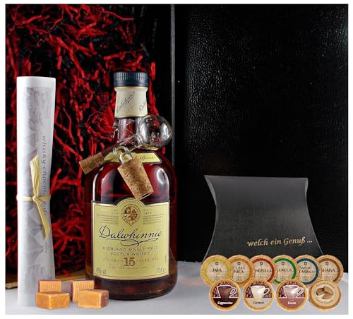 Geschenk Dalwhinnie 15 Jahre Single Malt Whisky + Glaskugelportionierer + Edelschokolade + Fudge von H-BO