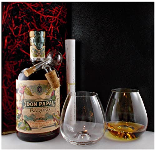 Geschenk Don Papa Rum Baroko + 2 Rum Gläser + Glaskugelportionierer von H-BO