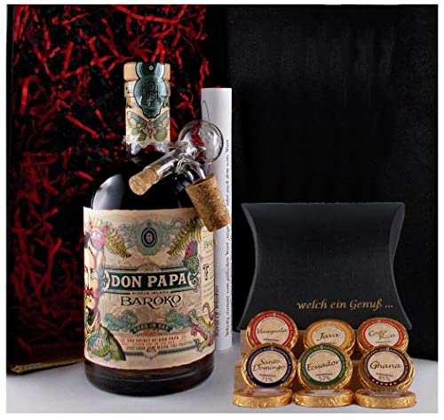 Geschenk Don Papa Rum Baroko + 9 Edelschokoladen in 9 Sorten + Glaskugelportionierer von H-BO