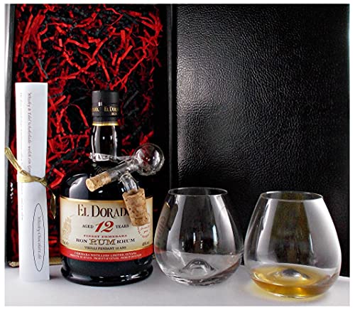 Geschenk El Dorado 12 Jahre Rum + 2 Rum Gläser + Glaskugelortionierer von H-BO