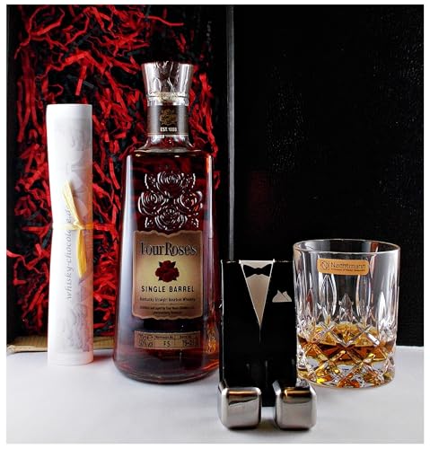Geschenk Four Roses Single Barrel Whiskey + Whisky Glas + 2 Kühlsteine im Smoking von H-BO