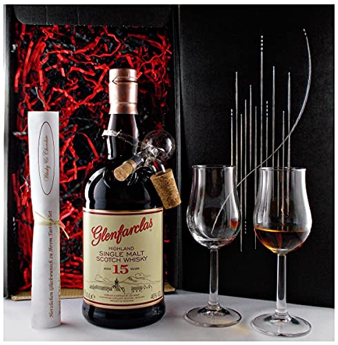 Geschenk Glenfarclas 15 Jahre Single Malt Whisky + Glaskugelportionierer + 2 Bugatti Gläser von H-BO