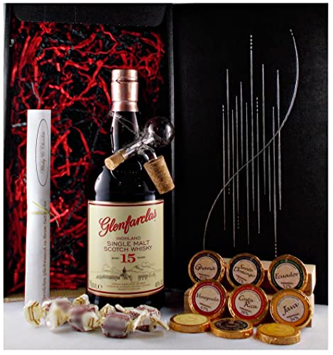 Geschenk Glenfarclas 15 Jahre Single Malt Whisky + Portionierer + Schokolade + Whiskey Fudge von H-BO