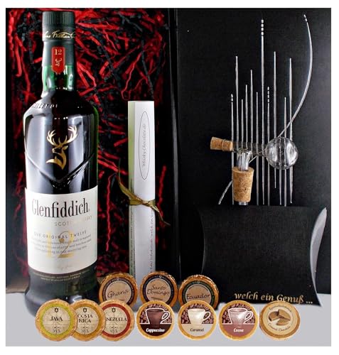 Geschenk Glenfiddich 12 Jahre Single Malt Whisky + Glaskugelportionierer + Edelschokoladen von H-BO