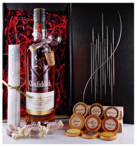 Geschenk Glenfiddich 18 Jahre Single Malt Whisky + Glaskugelportionierer + Edelschokolade + Fudge von H-BO