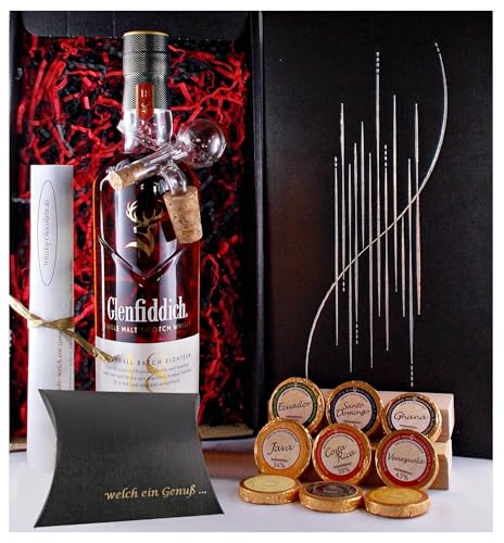 Geschenk Glenfiddich 18 Jahre Single Malt Whisky + Glaskugelportionierer + Edelschokolade + Fudge von H-BO