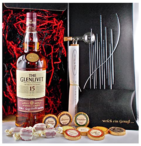 Geschenk Glenlivet 15 French Oak Single Malt Whisky + Glaskugelportionierer + Edelschokolade + Fudge von H-BO