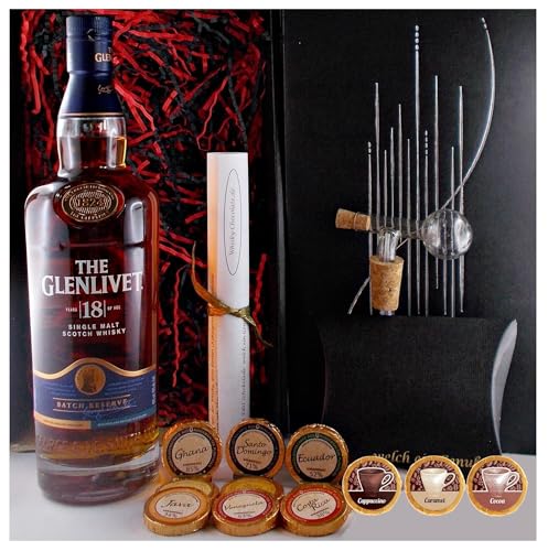 Geschenk Glenlivet 18 Jahre Single Malt Whisky + Glaskugelportionierer + Edelschokolade + Fudge von H-BO