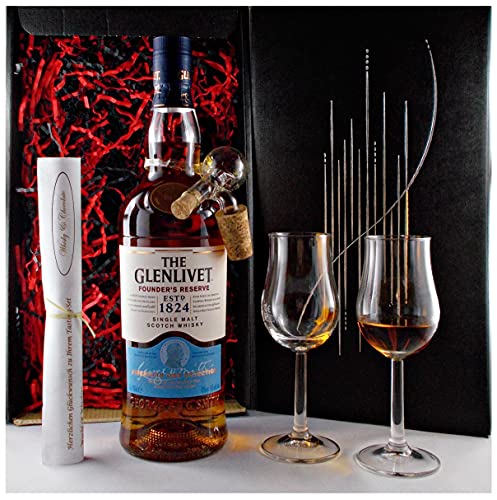 Geschenk Glenlivet Founders Reserve Whisky + Glaskugelportionierer + 2 Bugatti Gläser von H-BO