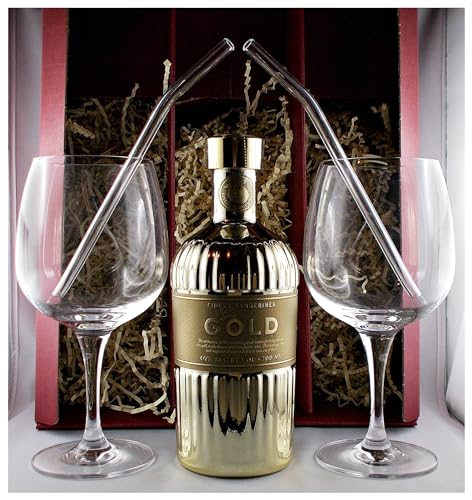 Geschenk Gold 999,9 Gin + 2 Cocktailgläser + 2 Trinkhalme Geschenk Gold 999,9 Gin + 2 Cocktailgläser + 2 Trinkhalme von H-BO