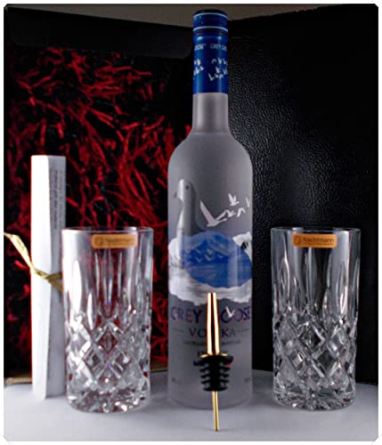 Geschenk Grey Goose Vodka + 2 Gläser + Ausgießer goldfarbend von H-BO