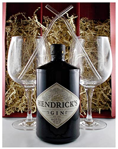Geschenk Hendrick's Original Small Batch Gin + 2 Cocktailgläser + 2 Trinkhalme Glas von H-BO