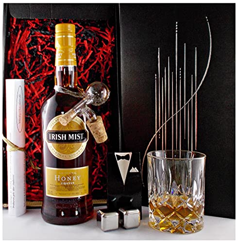 Geschenk Irish Mist Original Honey Whiskey Honig Likör + Glaskugelportionierer + Glas + 2 Kühlsteine von H-BO