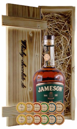 Geschenk Jameson 18 Jahre Irischer Whiskey + 12 Edelschokoladen in Holzkiste von H-BO