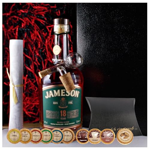 Geschenk Jameson 18 Jahre Irischer Whiskey + Glaskugelportionierer + Edelschokoladen + Whisky Fudge von H-BO