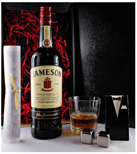 Geschenk Jameson John irischer Whiskey + Original Whisky Glas + 2 Whiskey Kühlsteine im Smoking von H-BO