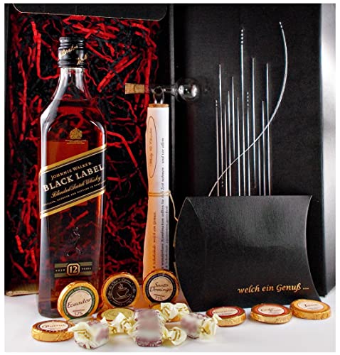 Geschenk Johnnie Walker 12 Jahre Black Label scotch Whisky + Glaskugelportionierer + Edelschokolade + Fudge von H-BO