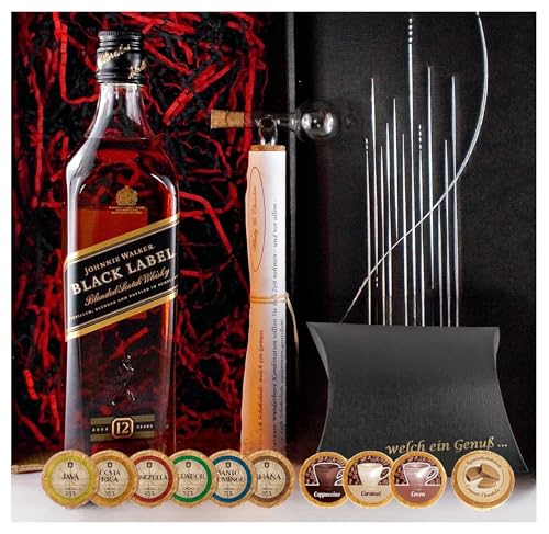 Geschenk Johnnie Walker 12 Jahre Black Label scotch Whisky + Glaskugelportionierer + Edelschokoladen von H-BO