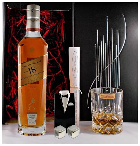 Geschenk Johnnie Walker 18 Jahre Ultimate scotch Whisky + Glas + 2 Whiskey Kühlsteine von H-BO