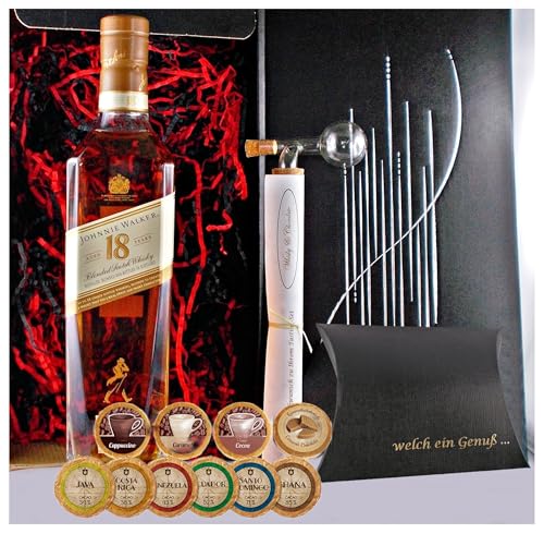 Geschenk Johnnie Walker 18 Jahre Whisky + Glaskugelportionierer + Edelschokoladen von H-BO