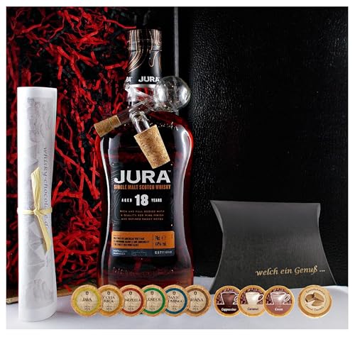 Geschenk Jura 18 Jahre Single Malt Whisky + Glaskugelportionierer + Edelschokolade + Whiskey Fudge von H-BO