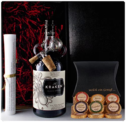 Geschenk Kraken Black Spiced Rum + 9 Edelschokoladen in 9 Sorten + Glaskugelportionierer von H-BO