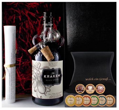 Geschenk Kraken Black Spiced Rum + 9 Edelschokoladen in 9 Sorten + Glaskugelportionierer von H-BO