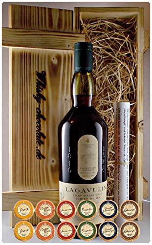 Geschenk Lagavulin 16 Jahre Single Malt Whisky + 12 Edelschokoladen in Holzkiste von H-BO