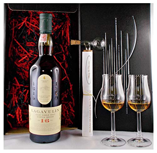Geschenk Lagavulin 16 Jahre Single Malt Whisky + Glaskugelportionierer + 2 Bugatti Gläser von H-BO