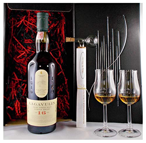Geschenk Lagavulin 16 Jahre Single Malt Whisky + Glaskugelportionierer + 2 Whiskey Gläser von H-BO