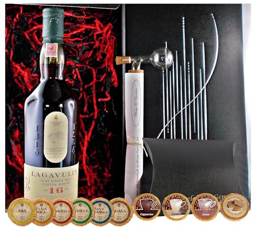 Geschenk Lagavulin 16 Jahre Single Malt Whisky + Glaskugelportionierer + Edelschokoladen von H-BO