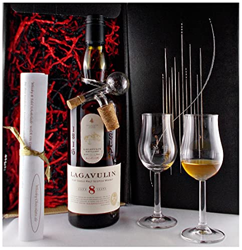 Geschenk Lagavulin 8 Jahre Islay scotch Single Malt Whisky + Glaskugelportionierer + 2 Bugatti Gläser von H-BO