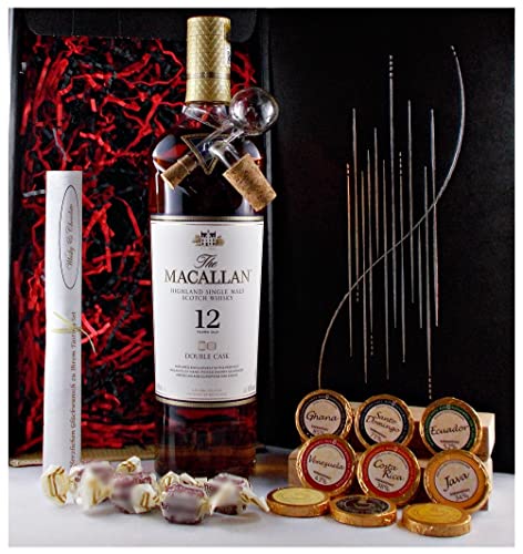 Geschenk Macallan Double Cask 12 Jahre Single Malt Whisky + Glaskugelportionierer + Edelschokolade + Whiskey Fudge von H-BO