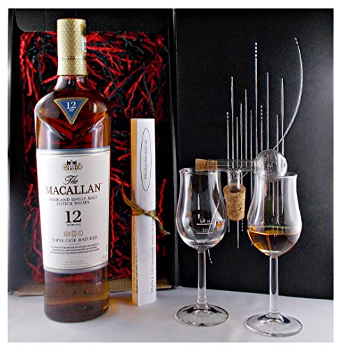Geschenk Macallan Triple Cask 12 Jahre Single Malt Whisky + Glaskugelportionierer + 2 Whiskey Gläser von H-BO