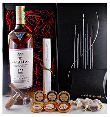 Geschenk Macallan Triple Cask 12 Jahre Single Malt Whisky + Portionierer + Edelschokolade + Fudge von H-BO