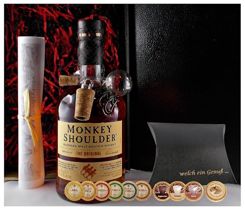 Geschenk Monkey Shoulder Blended Malt Whisky + Glaskugelportionierer + Edelschokolade + Fudge von H-BO